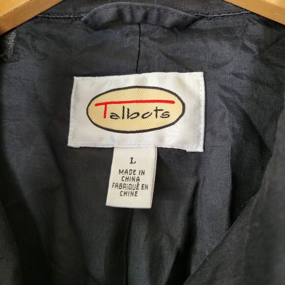 Talbots Black Cotton Blend Trench Coat Minimalist Classic Academia Jacket L - Picture 3 of 9